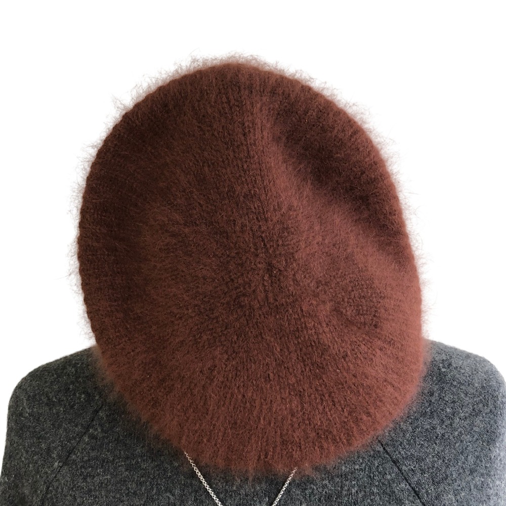 Vintage 80s Aris Brown Fuzzy Angora Wool Beret Beanie Hat Whimsigoth Womens